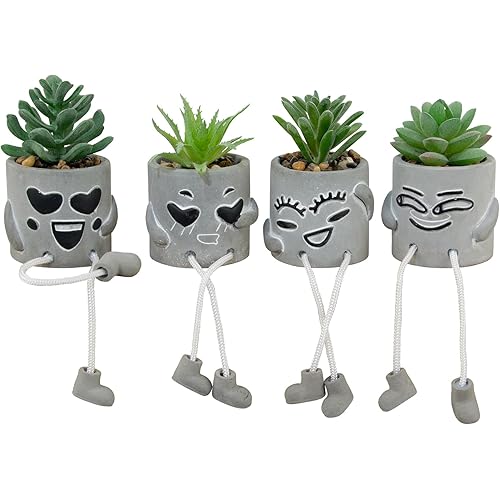 LUZOGA Set of 4 Small Artificial Succulents Potted Plants, Faux Succulents Desk Decoration, Fake Plants Wall Decor for Girls Gift, Bathroom Artificialplant Ornament, Home Office Bookshelf Decor