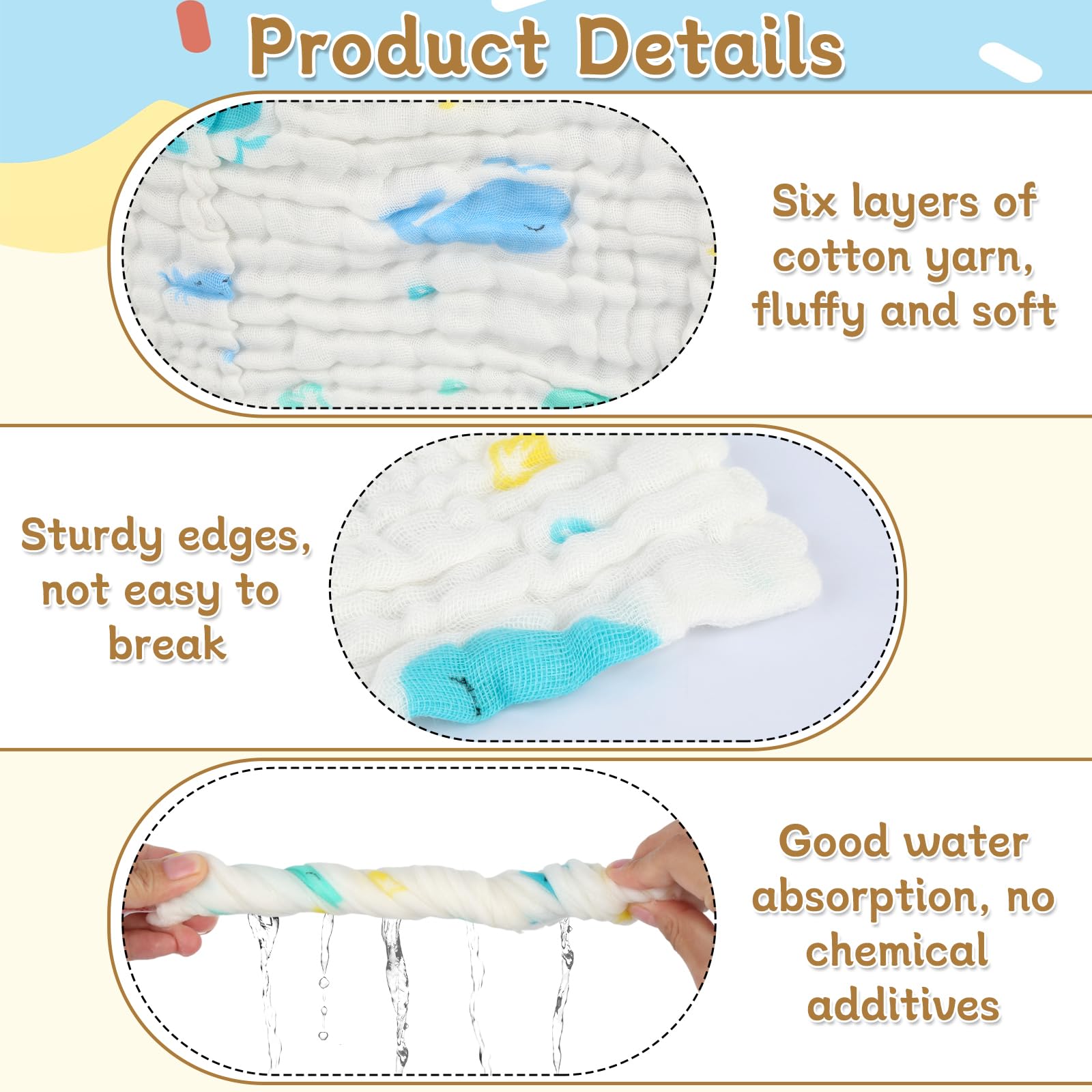 Kigift 10 Pack Muslin Cloths for Baby 23 x 24cm Burp Cloths for Baby Reusable Muslin Squares Baby Essentials - Image 4