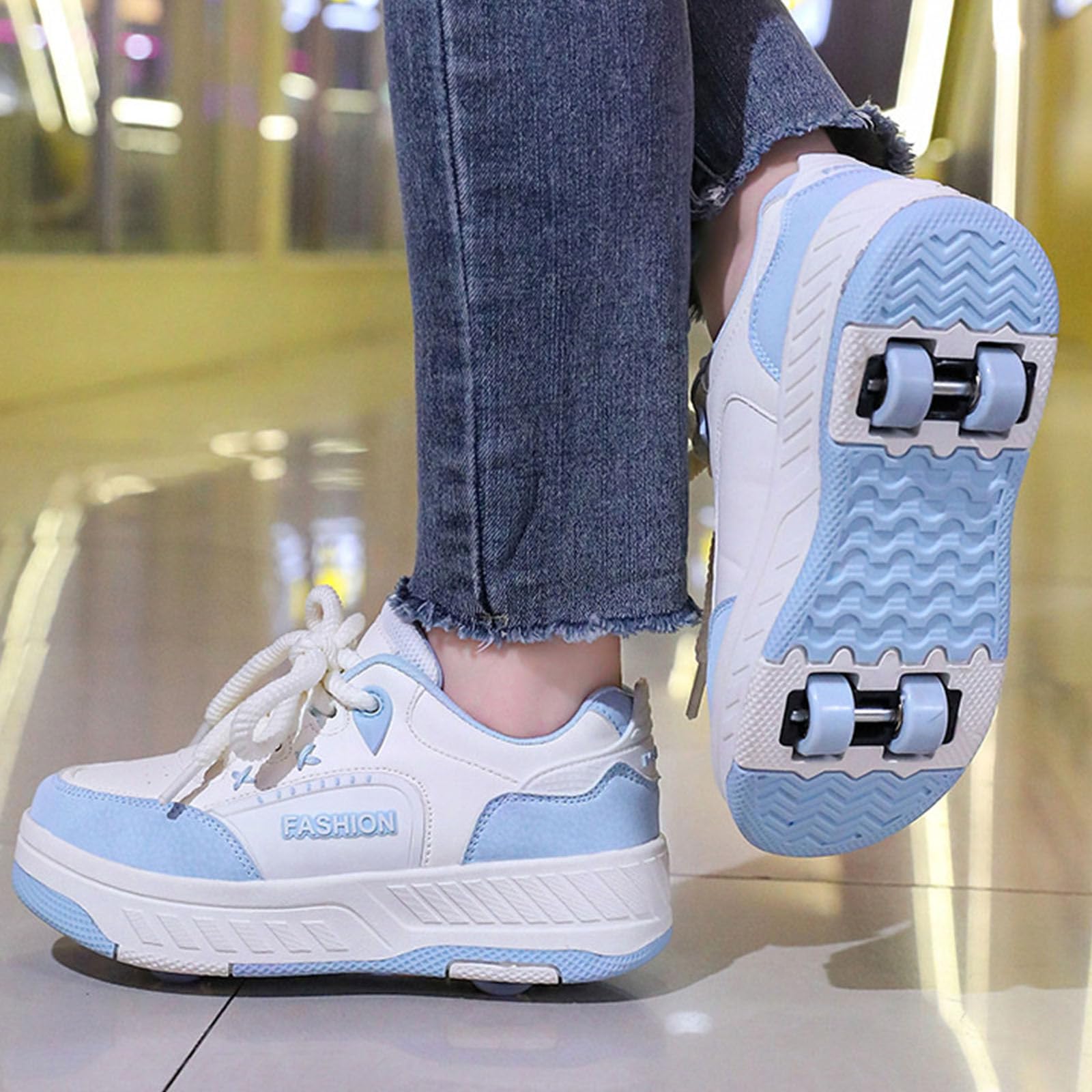 Surwin Schuhe mit Rollen Kinder Mädchen Jungen, Turnschuhe mit 4 Rollen Rollschuhe Schuhe Schnüren Design Skateboardschuhe Roller Skate Shoes Rollschuhe Sneaker für Sport