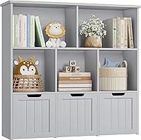 Vista 6 de FOTOSOK Organizador de almacenamiento de juguetes con 3 cajones móviles, armario de almacenamiento de piso, organizador de juguetes con ruedas Gris