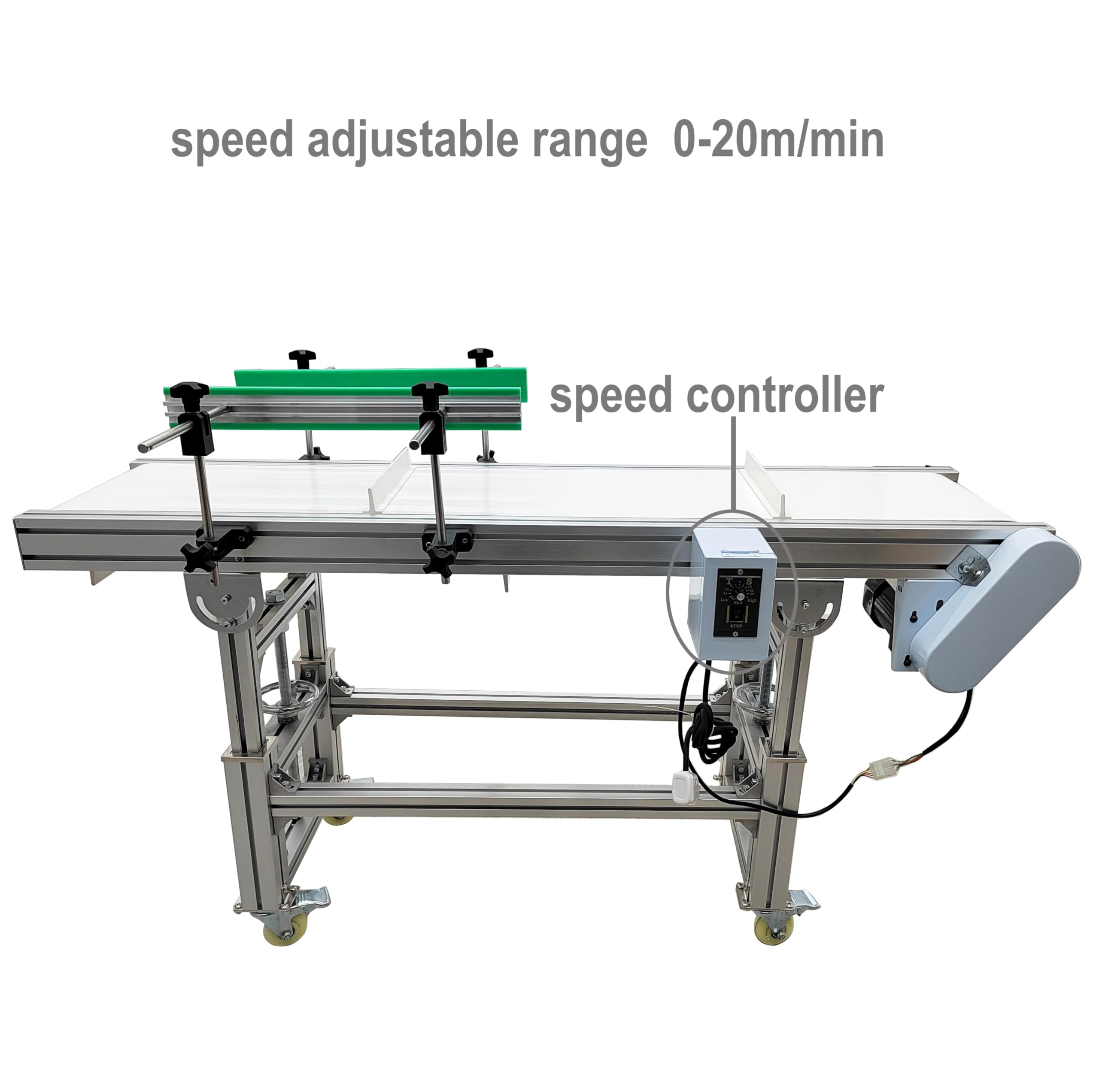 TECHTONGDA PVC Flat Conveyor Belt Systems for Industrial Transport Aluminum Frame Conveyor Length 59inch Belt Width 11.8inch with Baffle