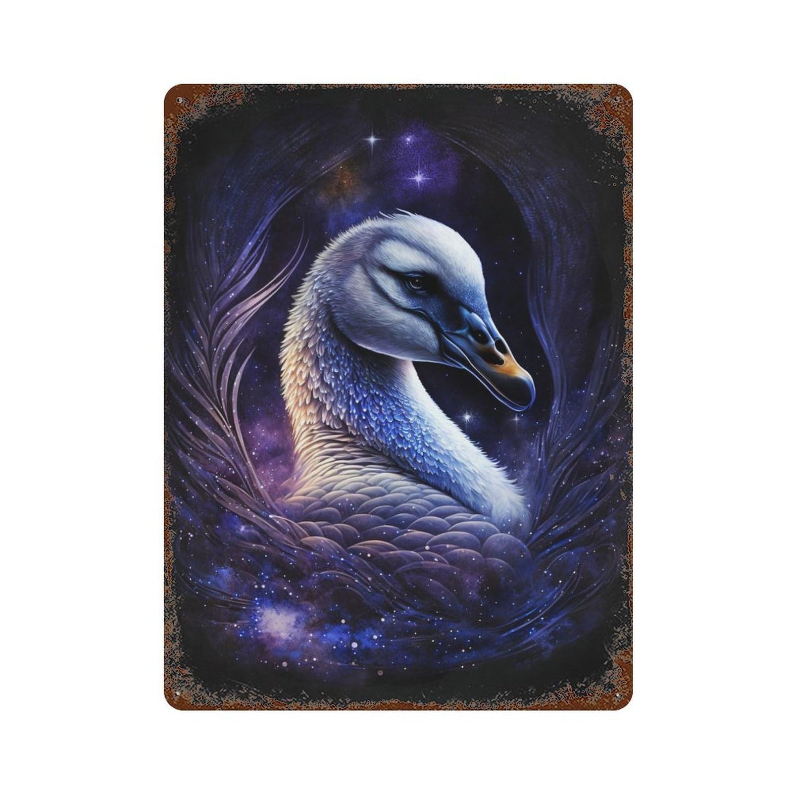 Enchanted Swan Art Print Decorative Tin Sign 15.7"x11.8", for Bistro, Counter And Cafe Decor, Novelty Wall Decor