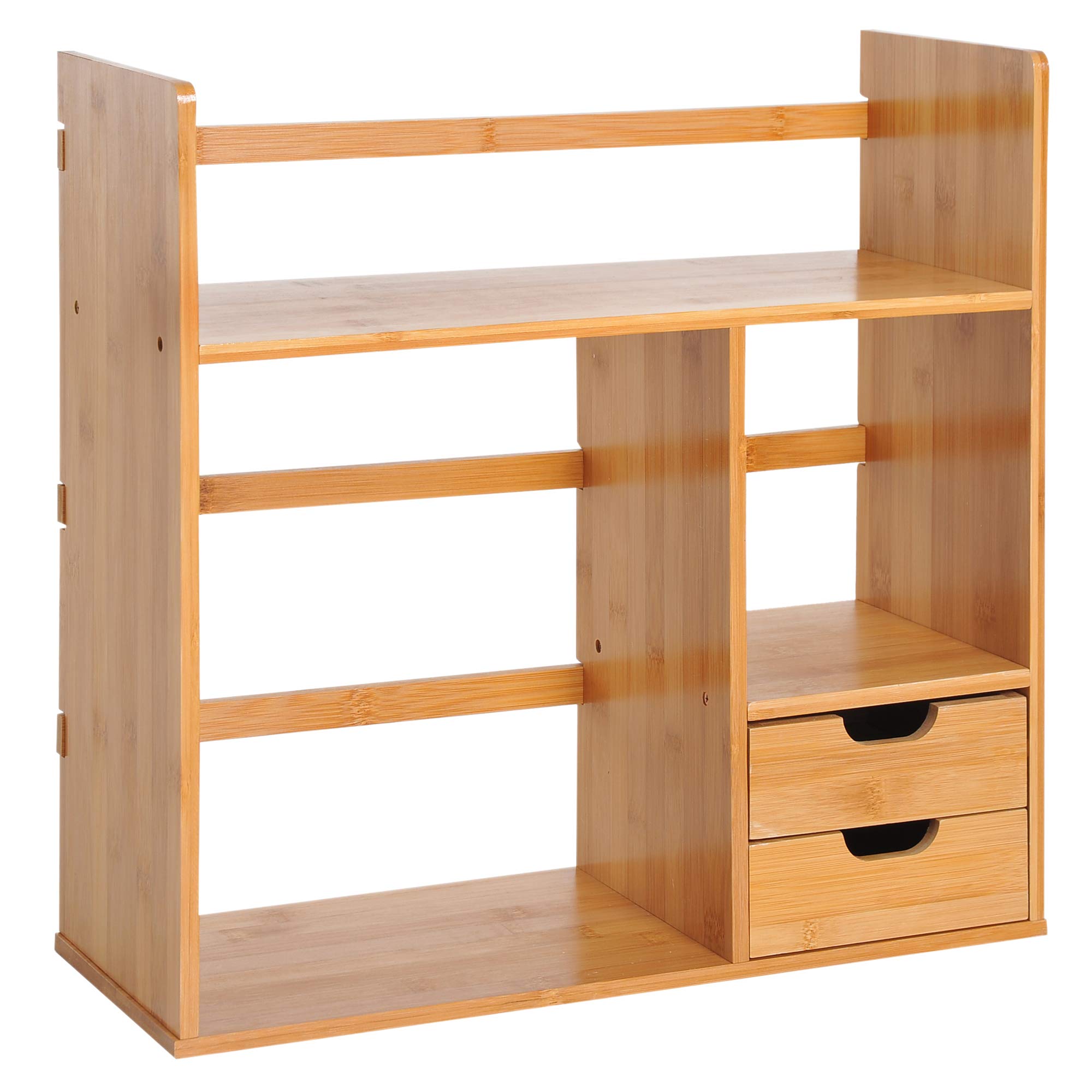 HOMCOM Organiseur de bureau avec tiroirs Bibliothèque multifonctionnel Étagère de Rangement pour Maison École Bureau en Bambou Naturel