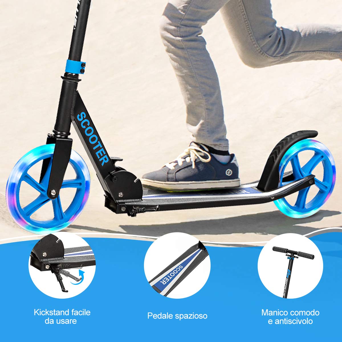 GYMAX Monopattino per Bambini Pieghevole, Scooter per Bambini con Manubrio Morbido e Regolabile in Altezza, Ideale per Bambini con Età Più di 10 Anni, con Portata di 100 kg