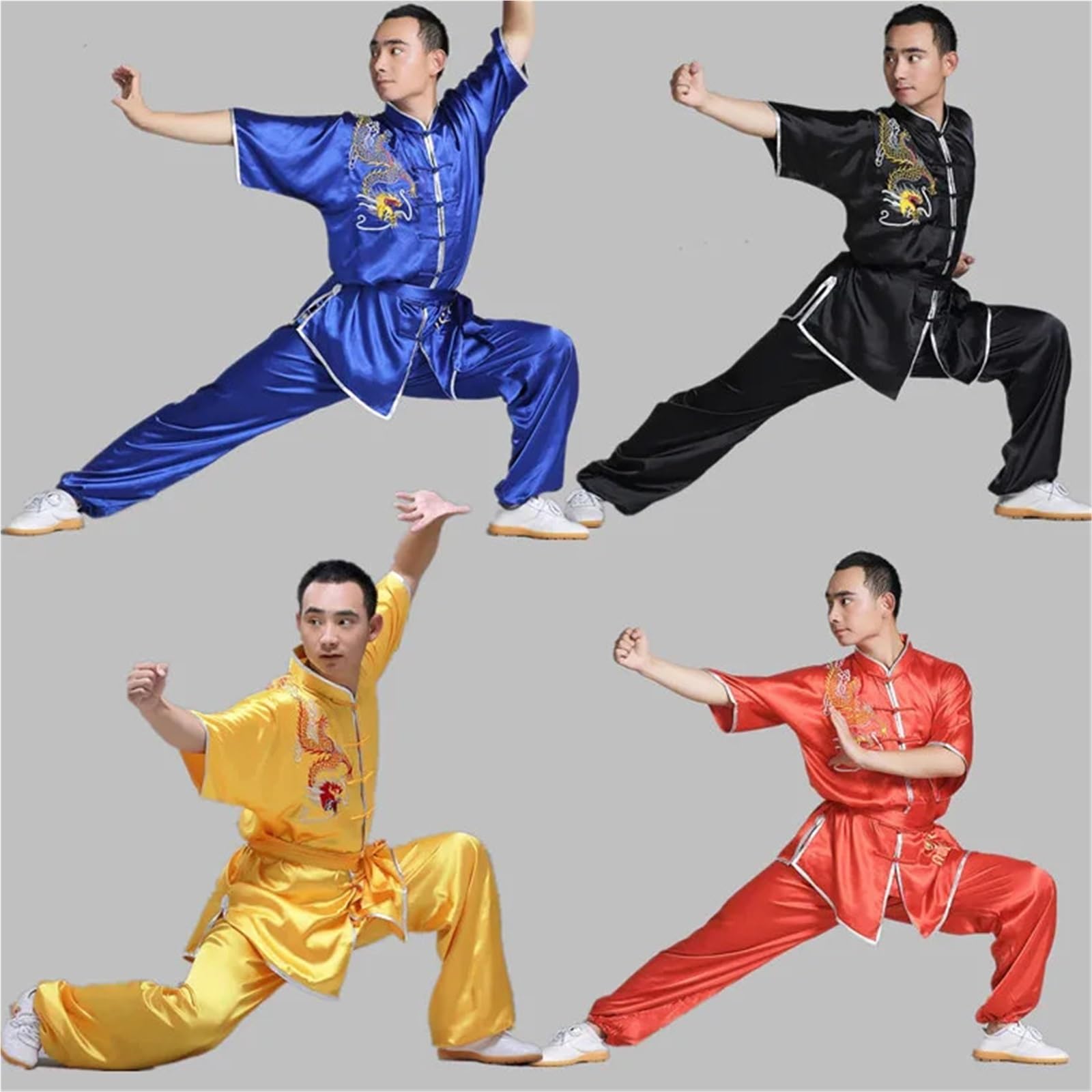 Wushu-Uniform, Kungfu-Kostüm, Kampfsport-Anzug, Kleidung, Drachenstickerei, for Männer, Frauen, Jungen, Mädchen, 125–185 cm Unisex Kung Fu Uniform(Red,155-165cm)