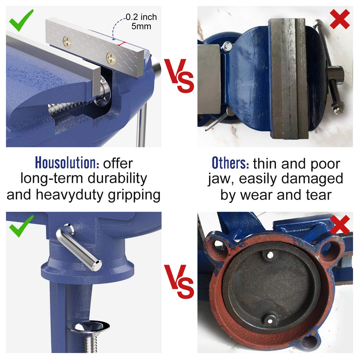 Housolution Morsa da tavolo ganasce 70 mm pinza testa girevole 360° multi angolo con incudine morsa a ventosa base per utensili fai da te portatile