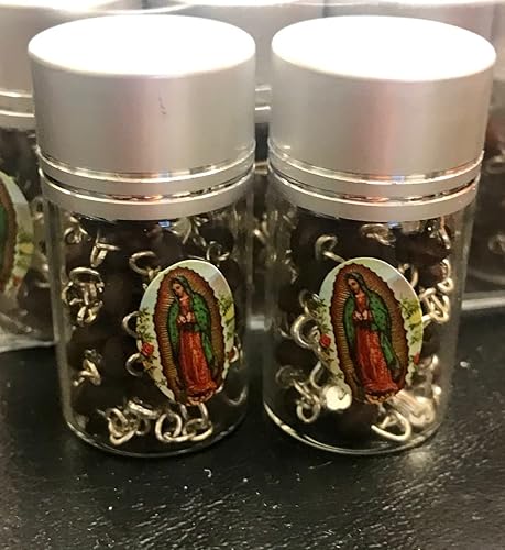 Miniatura 3 de -12 piezas de rosario perfumado en frasco de vidrio con cuentas de rosario de plata católica crucifijo católico collar de la Virgen María, lote de