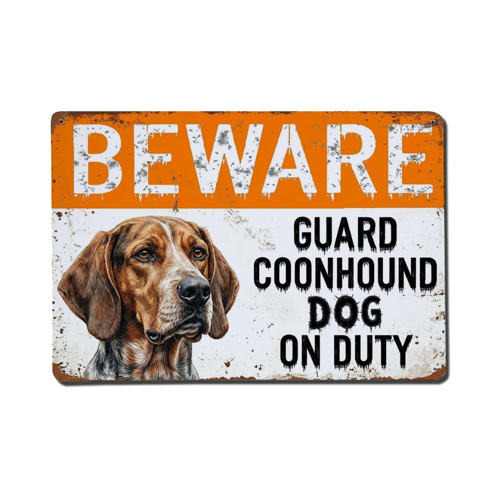 Vintage Funny Coonhound Guard Beware of Dog Kennel Metal Tin Sign Plaque Wall Decor for Cafe, Club Bar, Office, Garden Metal Poster 8x12Inch