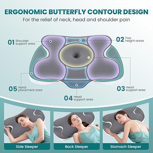 Miniatura 2 de A-Pce Almohada cervical para el cuello, almohadas ergonómicas de espuma viscoelástica para aliviar el dolor de cuello con funda de almohada