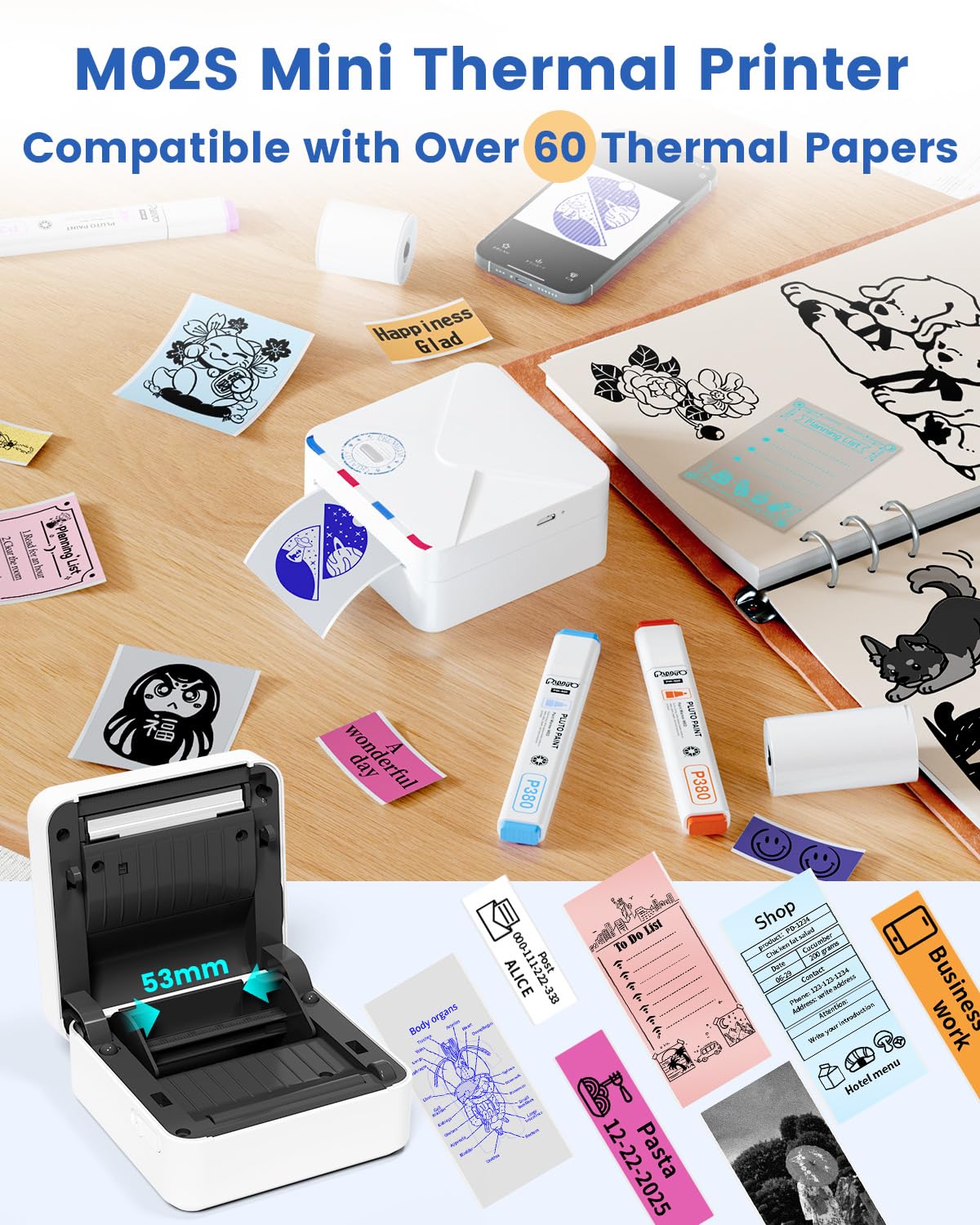 Snapklik.com : Mini Sticker Printer, M02S Portable Wireless Bluetooth ...