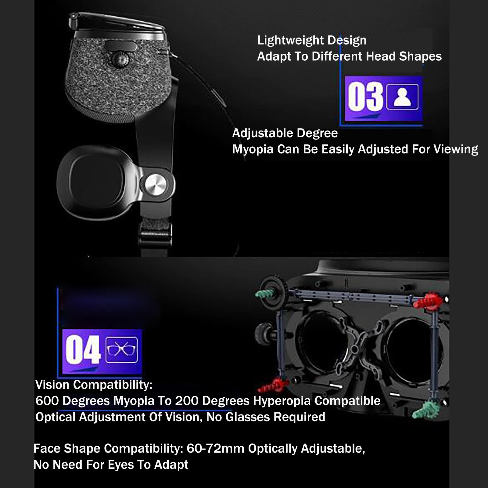 Occhiali VR (Distanza Interpupillare Regolabile), Visore per Realtà Virtuale, Telefono Compatibile da 4,5-6,3 Pollici, FOV120°+Facile da Indossare, per Film, TV E Videogiochi,Black