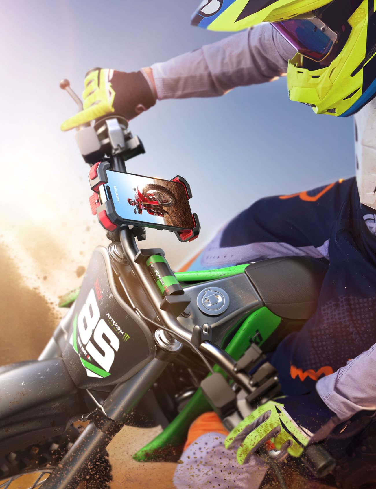 JOYROOM Uchwyt na Telefon Rowerowy, 2025 Nowy Uchwyt na Telefon Motocyklowy [ Szybki Demontaż 1S & Odporny na Wstrząsy], Obrotem 360° Kierownicę do Scooter 4,7-7,0" (Czerwony)