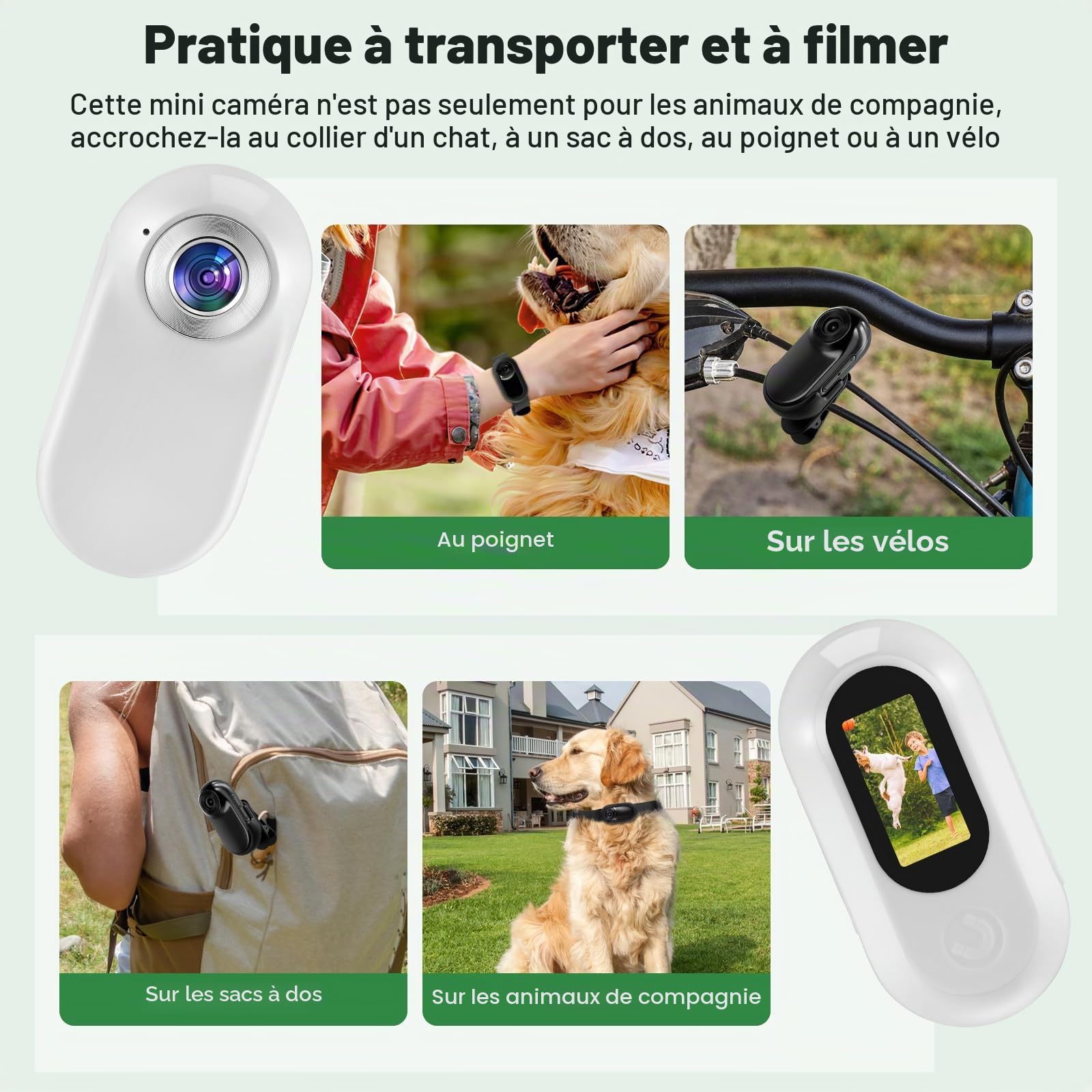 Mini caméra d'action HD 1080P 170° grand angle 32 Go pour chat sport