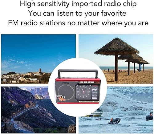 Miniatura 5 de PUSOKEI Radio retro, altavoz portátil con radio AM FM SW, ranura para tarjeta SD USB, tiempo de reproducción de 6 horas, antena larga para recepción