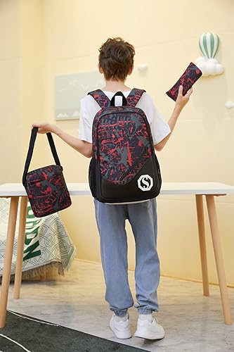 Miniatura 3 de Mochilas escolares para niños y niñas, juego de mochila para adolescentes, bolsa de hombro y estuche para lápices, B246 Rojo, talla única , Mochilas