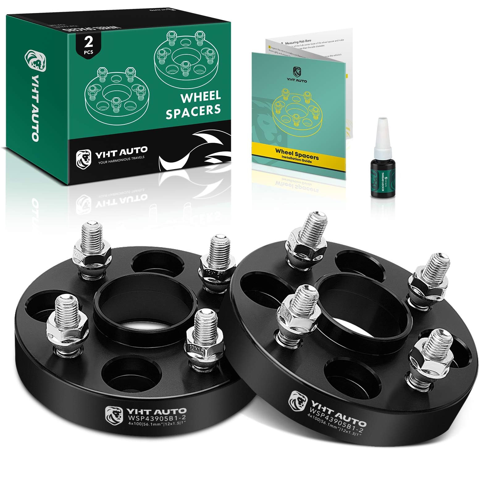 YHTAUTO 4X100mm Hub Centric Wheel Spacers 1 Inch Compatible with Honda, Acura, Kia, Mini & Mitsubishi Models, Integra, CRX, Wheel Tire Spacers w/ M12x1.5 Studs, 56.1mm Hub Bore 4 Lug 2PCS Black