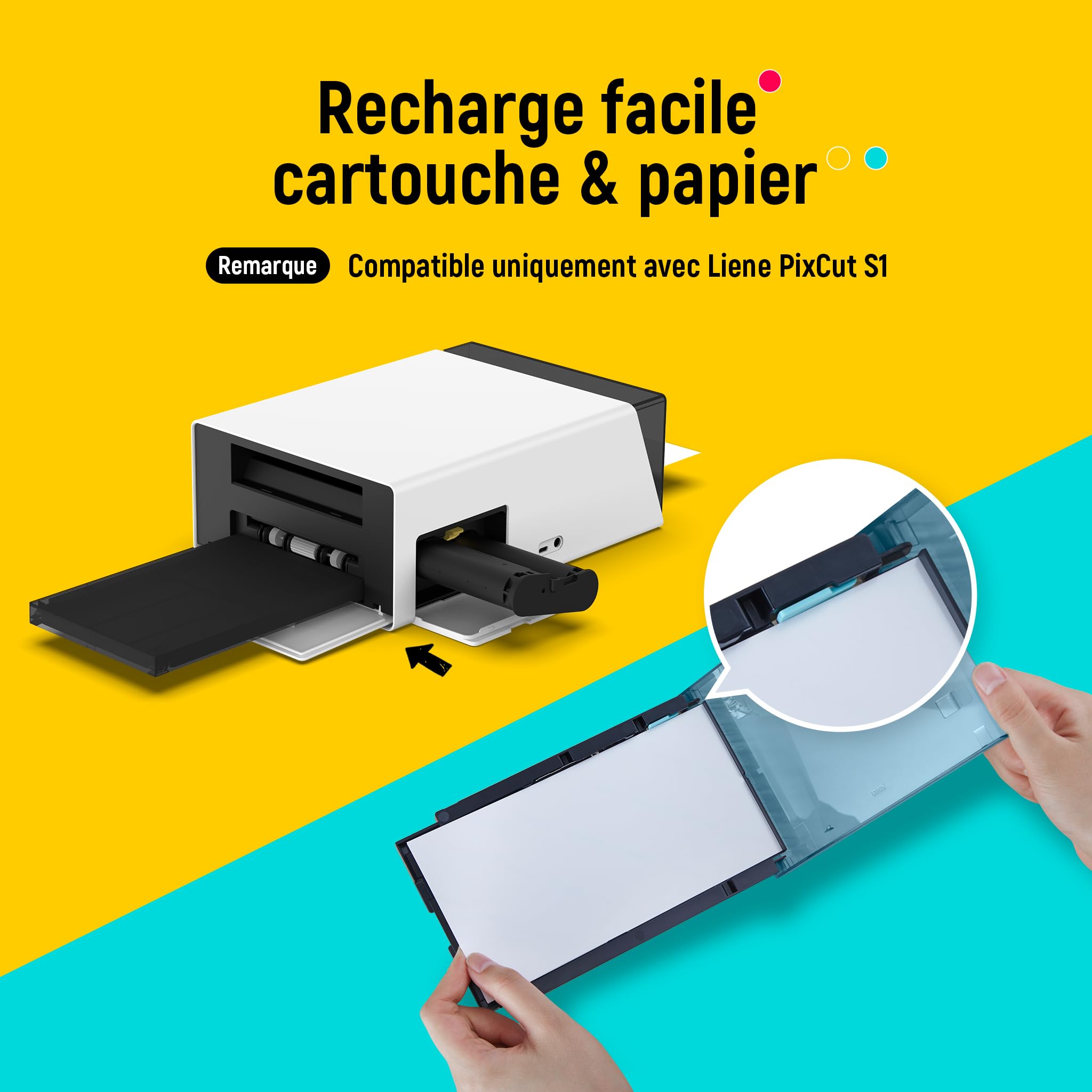 Liene Papier autocollant et cartouche (version à adhérence améliorée) – Comprend 2 recharges de cartouches d'encre et 72 feuilles de papier autocollant imprimable de 10,2 x 17,8 cm, sublimation