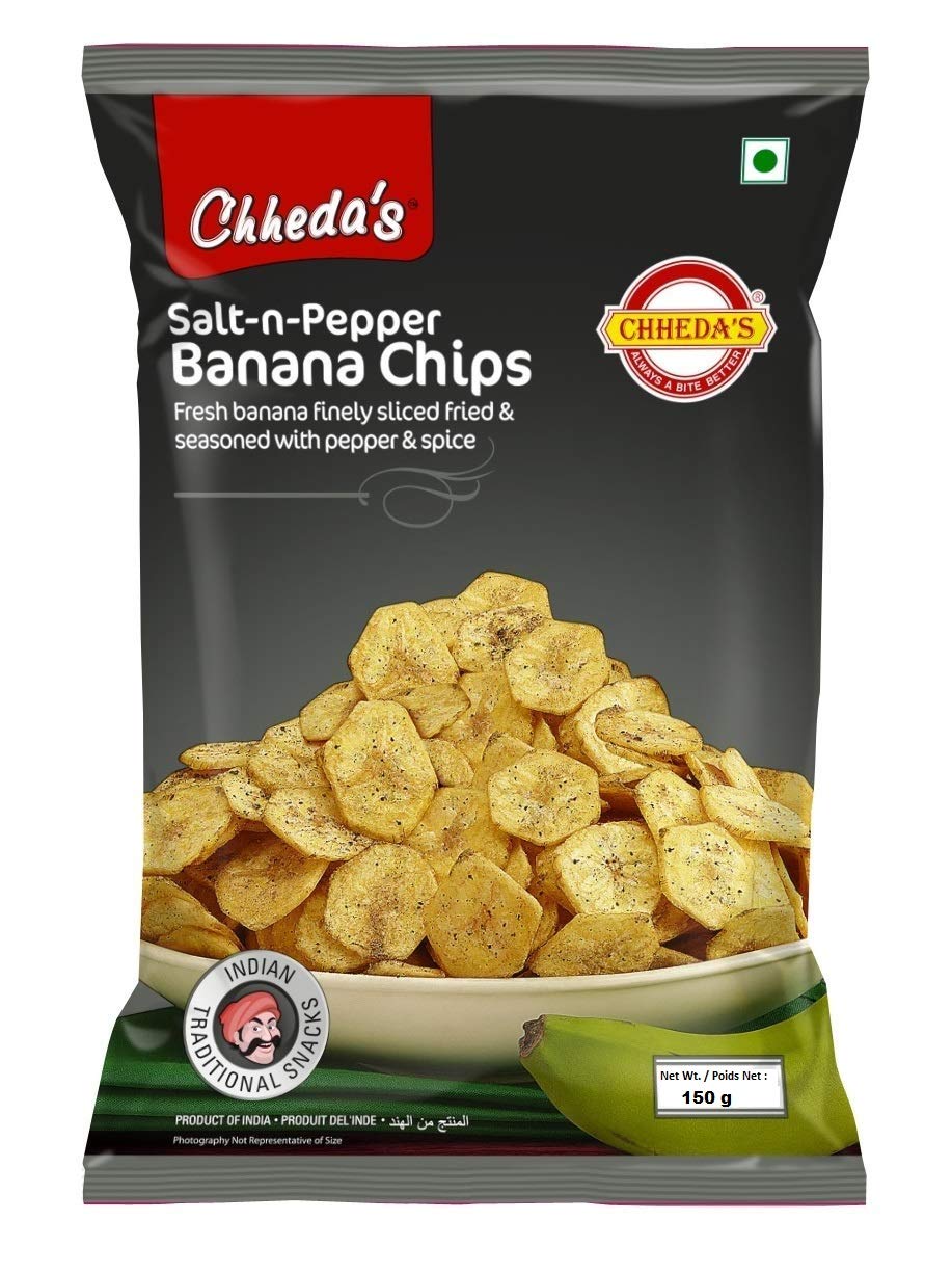 CHHEDA'S Salt N Pepper Banana Chips - Crispy Banana Chips - Mari Kela Wafer - Indian Namkeen Snack 150Gram(Pack Of 2)