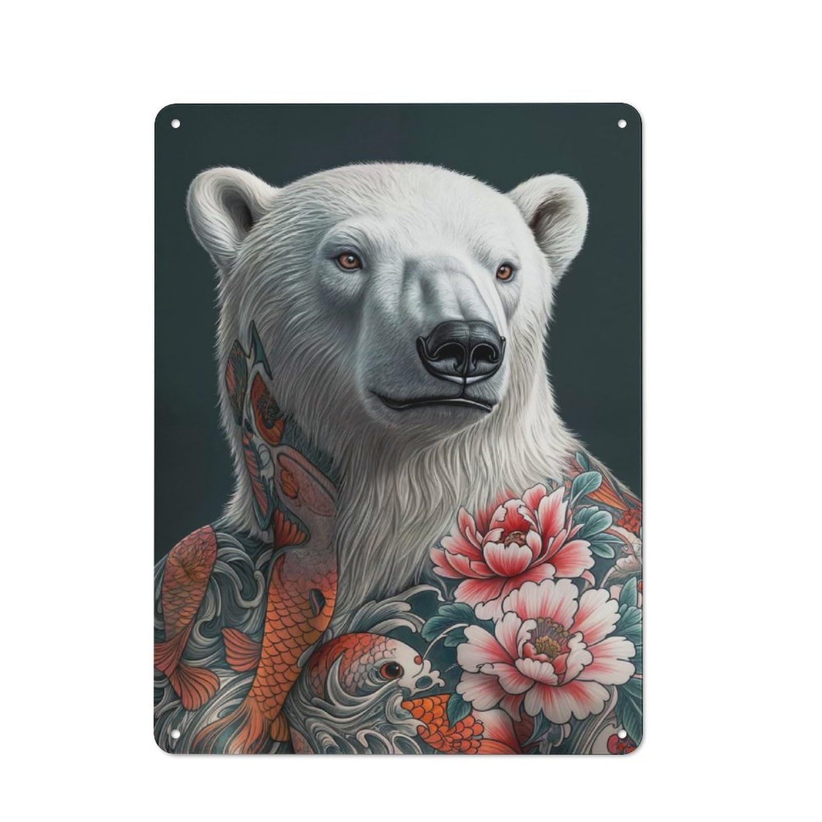 Junmoney Style-10 Toilet Room Polar Bear With Tattoo Printed Metal Sign, Wall Decor For Bathroom, Toilet Room, Laundry Or Guest Wc, 40X30cm