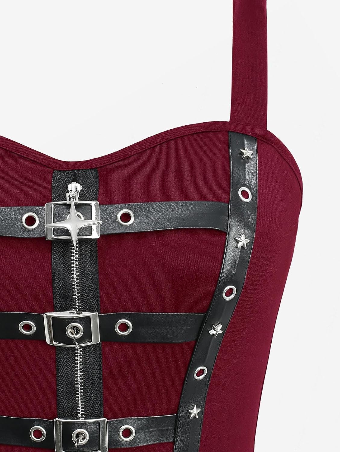 DRESSFO Womens Gothic Victorian Star Zipper PU Strap Buckle Grommet A Line Backless Sleeveless Tank Dress