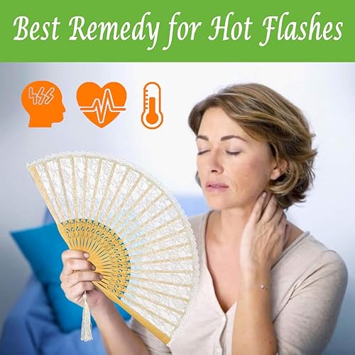 Miniatura 3 de OMyTea "Sexy Lace 8.66"(22cm) Abanico de mano plegable para mujer con marco de bambú - con una funda de tela para protección para regalos - Estilo