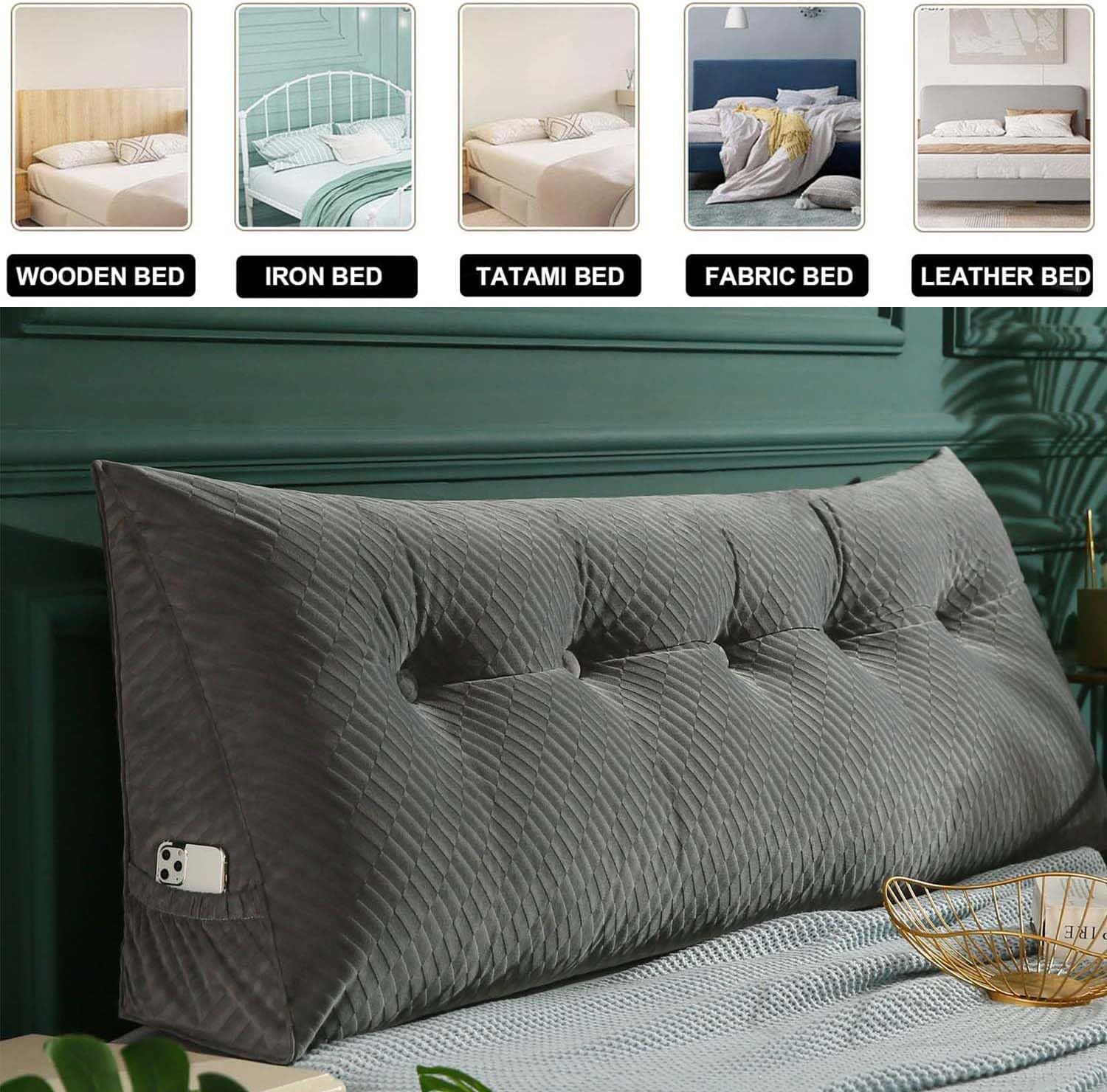 QTANZIQI Cuscino da Lettura Triangolare per Letto, Cuscino per testiera Rimovibile, Cuscino di Supporto Lombare a Cuneo, Ideale per Leggere e Rilassarsi, 100x20x50 cm, Essenziale per la Camera da