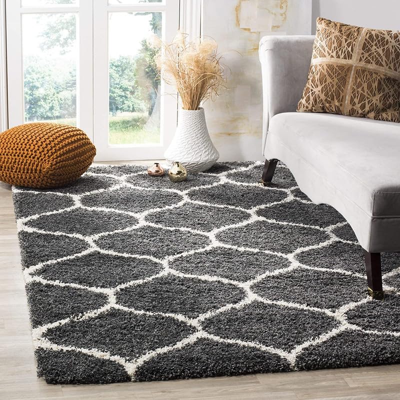 Image of Shaggy Area Rug for Living Room and Bedroom 7X10 FT Soft Plush Floor Carpet with Fluffy Texture, Modern Decorative Rug,Bedside and Indoor Spaces,Dark-Grey-Ivory