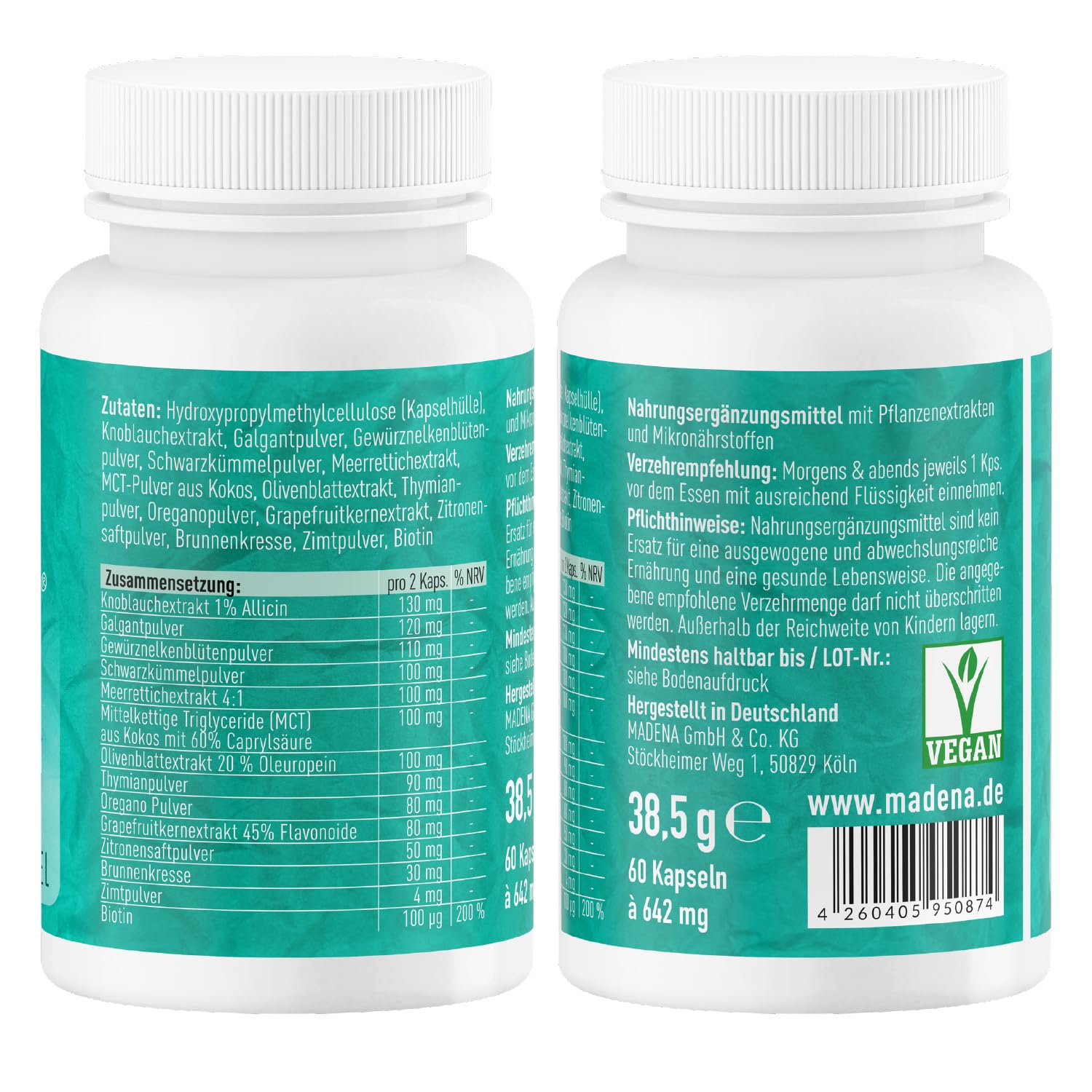 MADENA CandiVital, natürlicher Phyto-Komplex, geeignet bei Candida albicans Candidose Hefepilzinfektion*, mit Caprylsäure hochdosiert, Oregano, Grapefruitkernen und Schwarzkümmel