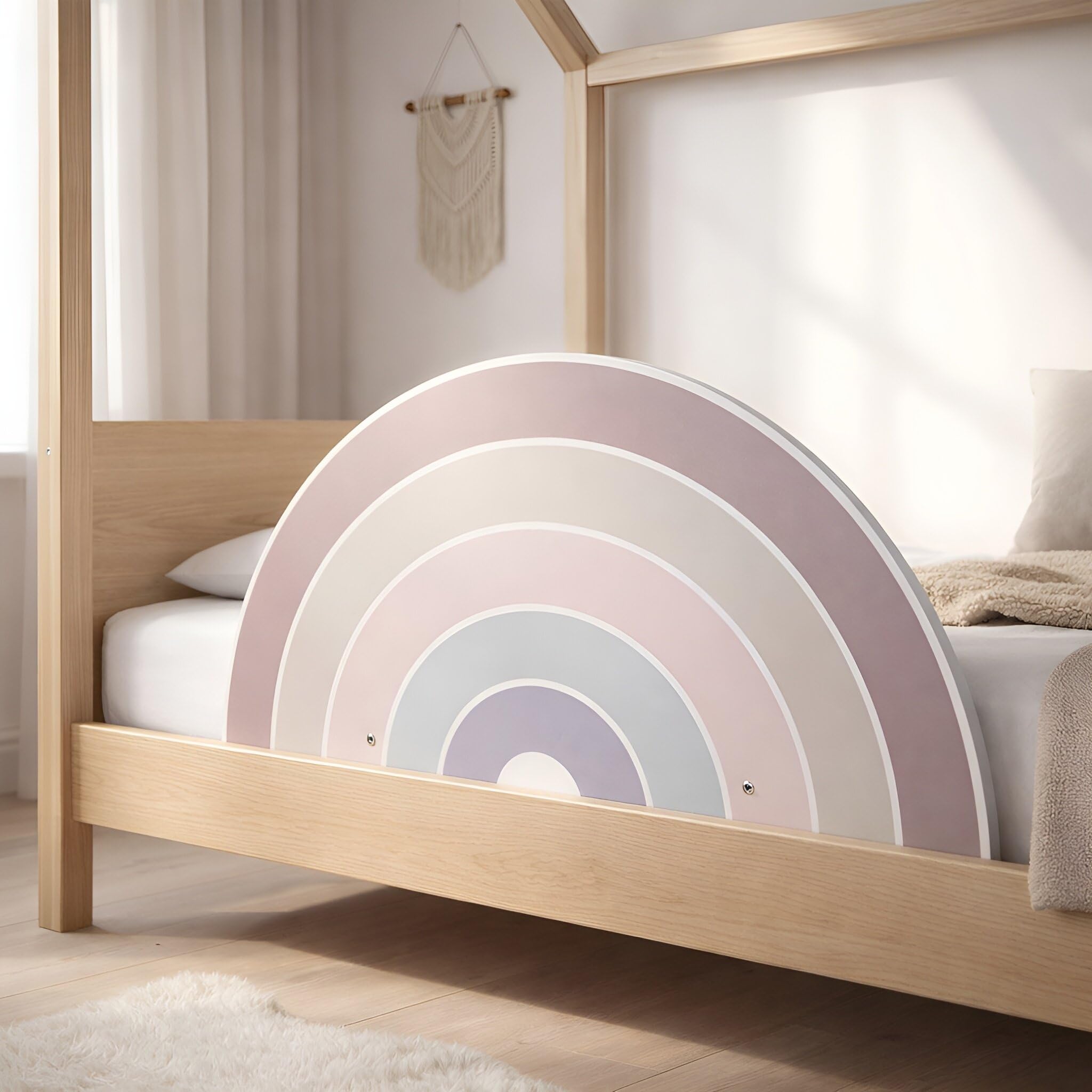 Barrera anticaídas de madera en bonito diseño para niños, barandilla anticaídas Remy para habitación de los niños, barandilla de protección para cama infantil, cama de hasta 200 cm, bonita