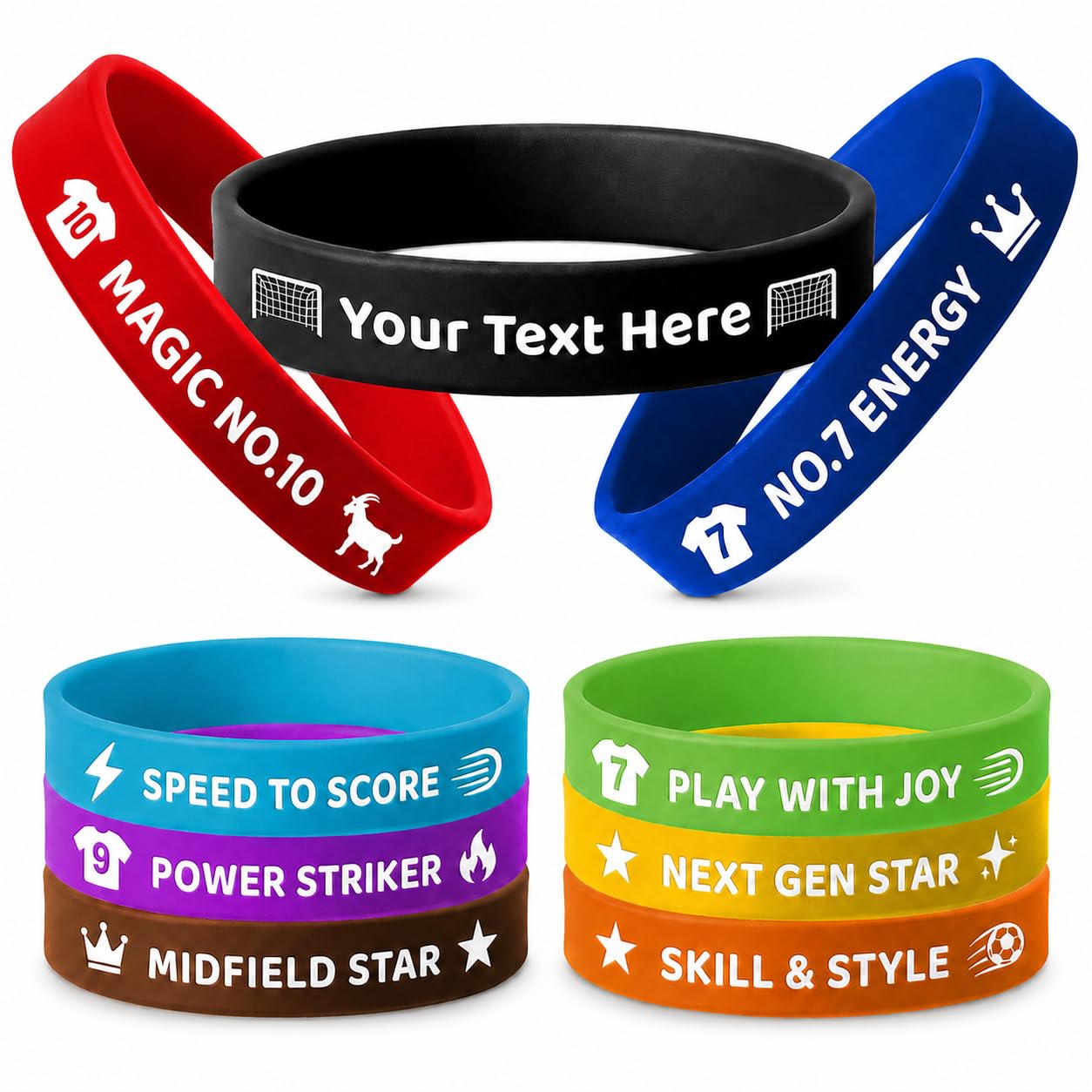 YATEDIY Personalised Silicone Wristbands - 1-1000PCS Bulk Custom Rubber Bracelets with Text Message,Wrist Bands for Event Women Mens Kids Gifts Motivation Graduate Birthday Parties (Football style)