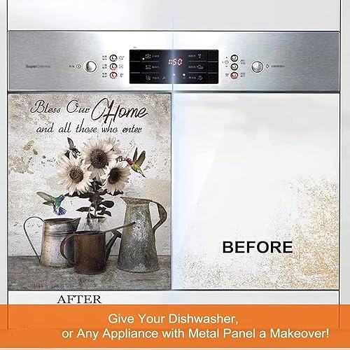 Miniatura 4 de Bless Home - Funda magnética decorativa para lavavajillas, diseño retro de girasol para lavavajillas, calcomanía magnética para refrigerador y