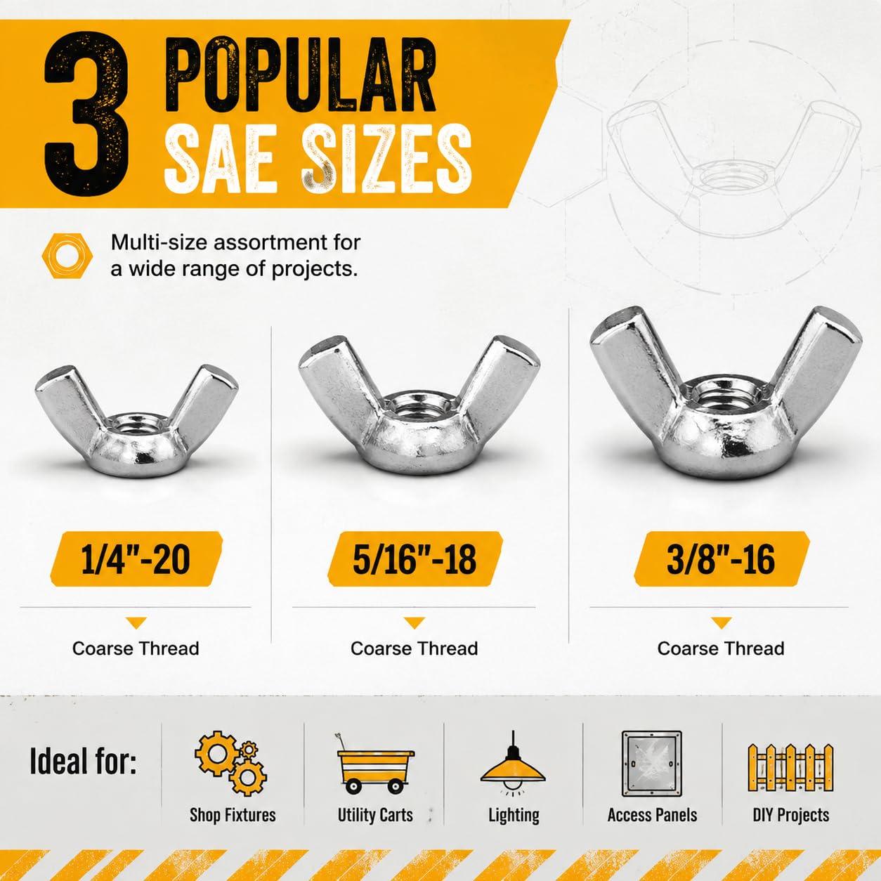 Wing Nuts Assortment - 1/4-20, 5/16-18, 3/8-16 -2