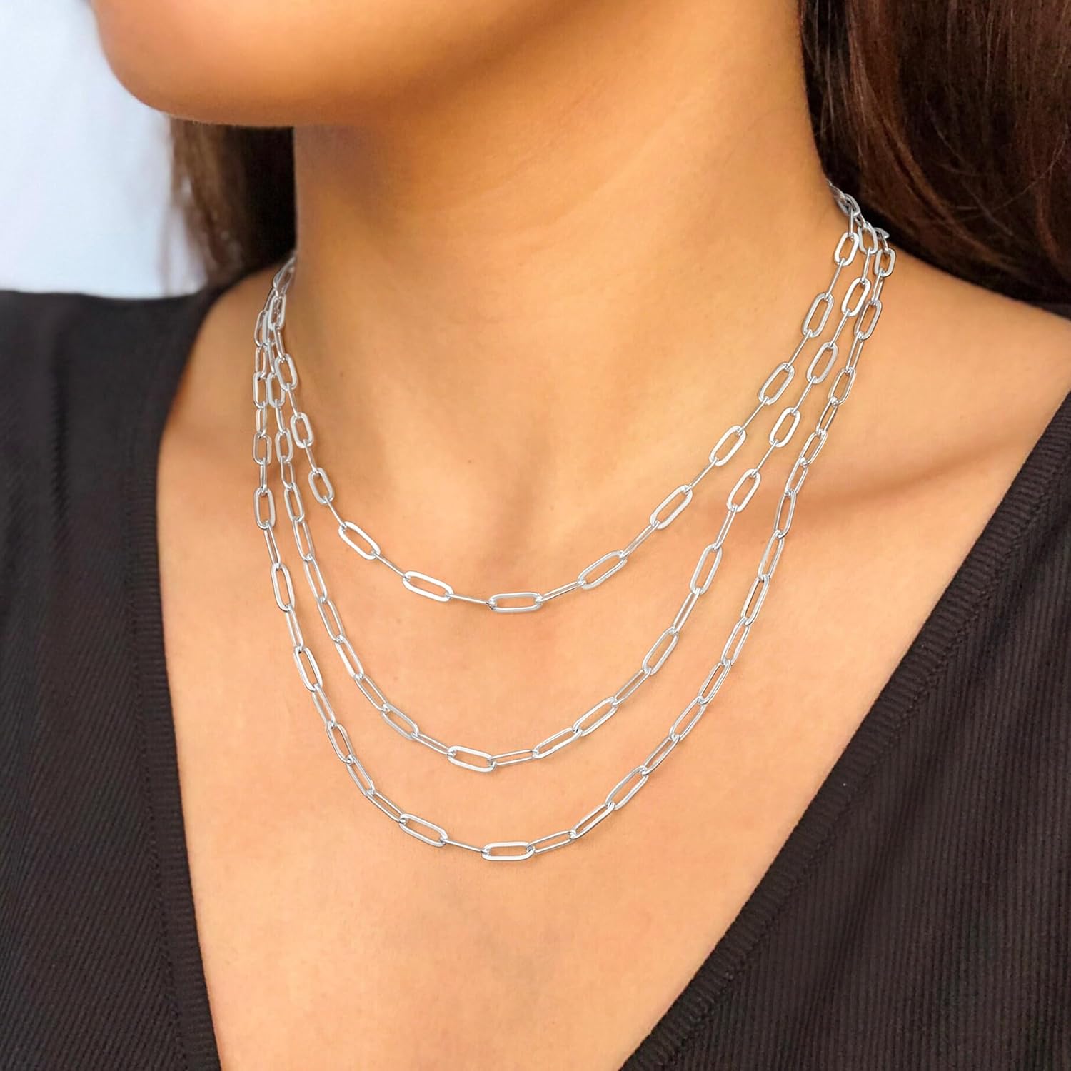 GLIVEOR 925 Sterling Silver Clasp 3mm Paperclip Chain Necklace for Women Diamond Cut Silver Chain 16, 18, 20, 22, 24, 26, 30 Inches - Image 4