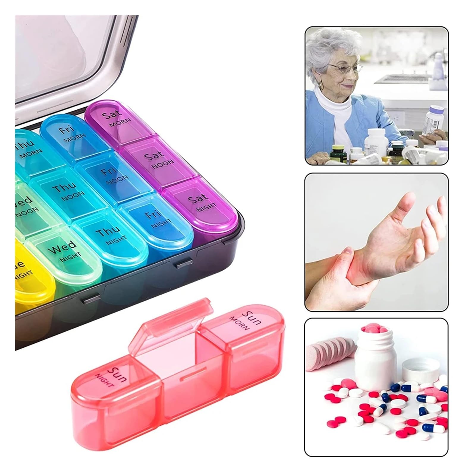 Pilulier hebdomadaire, pilulier 7 jours, grand pilulier de voyage avec 21 compartiments for médicaments, vitamines et compléments alimentaires