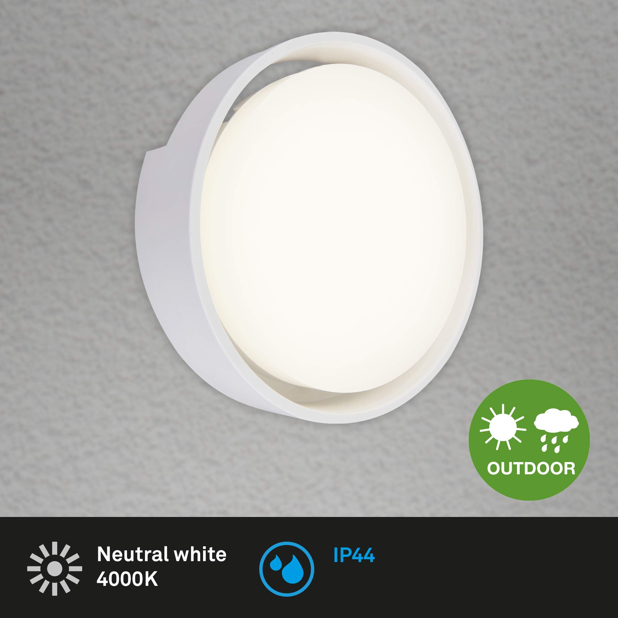 BRILONER Leuchten 3019-016 - Lampada a LED per esterni, IP44, 18 Watt, 1500 lumen, 4.000 Kelvin, bianco, 220 x 68 mm (DxH), colore: Bianco