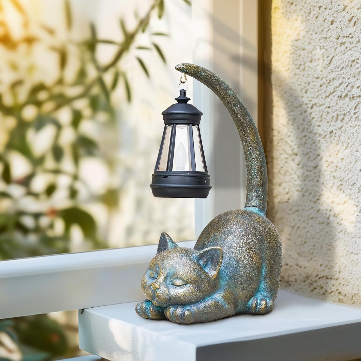 MININOVA Solar Garden Statues Cat Figurine with Solar Light Outdoor Decorations for Patio Yard Lawn Ornament Outdoor Housewarming Birthday Gift for Mom Grandma Friends - Image 2