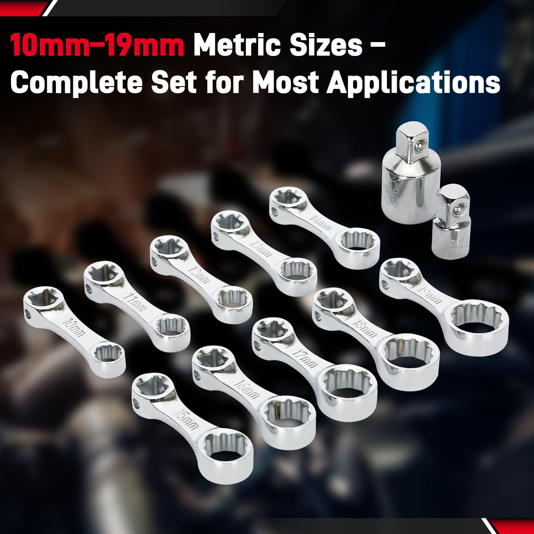 Zestaw metrycznych adapterów dynamometrycznych 12 szt., adapter przedłużający klucz dynamometryczny 10-19 mm, napęd 3/20.3 cm, 12-punktowy zestaw adapterów do klucza dynamometrycznego, stal