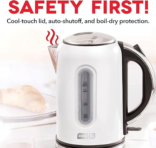 Miniatura 2 de DASH DEK001MW - Hervidor eléctrico + calentador de agua con hervidor rápido, mango de tacto frío, jarra inalámbrica, boquilla sin goteo + apagado