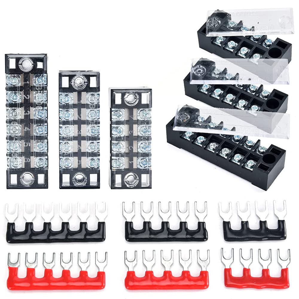 Greluma Morsettiera e striscia - 6 set 4/5/6 posizioni 600V 15A Morsettiera a vite a doppia fila con coperchio + morsetti preisolati 400V 10A Barriere Ponticelli