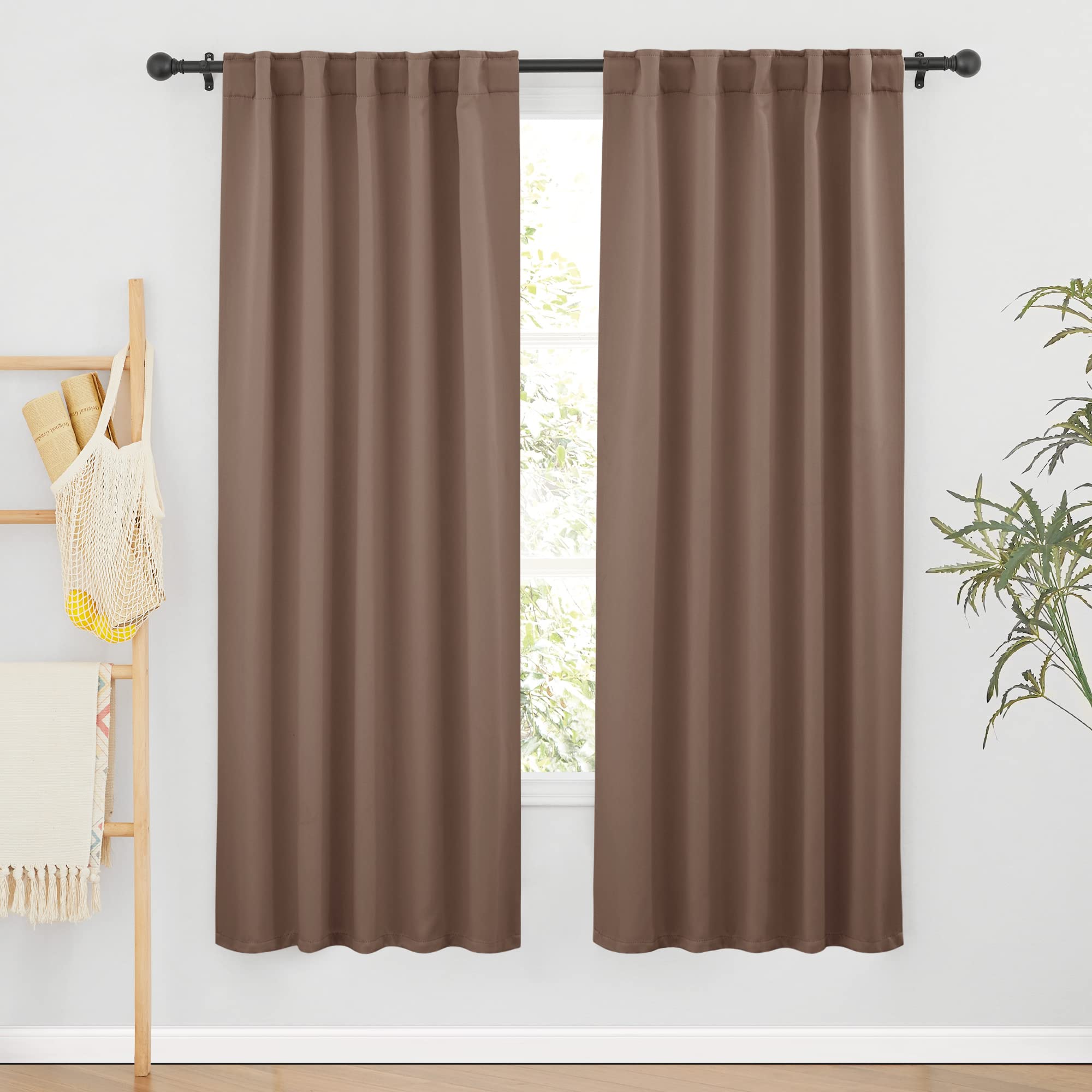 RYB HOME Decorative Curtain Drapes for Coffee, Blackout Window Panels Thermal Insulated Shades Block Summer Heat & Winter Cold for Energy Saving, 42-
