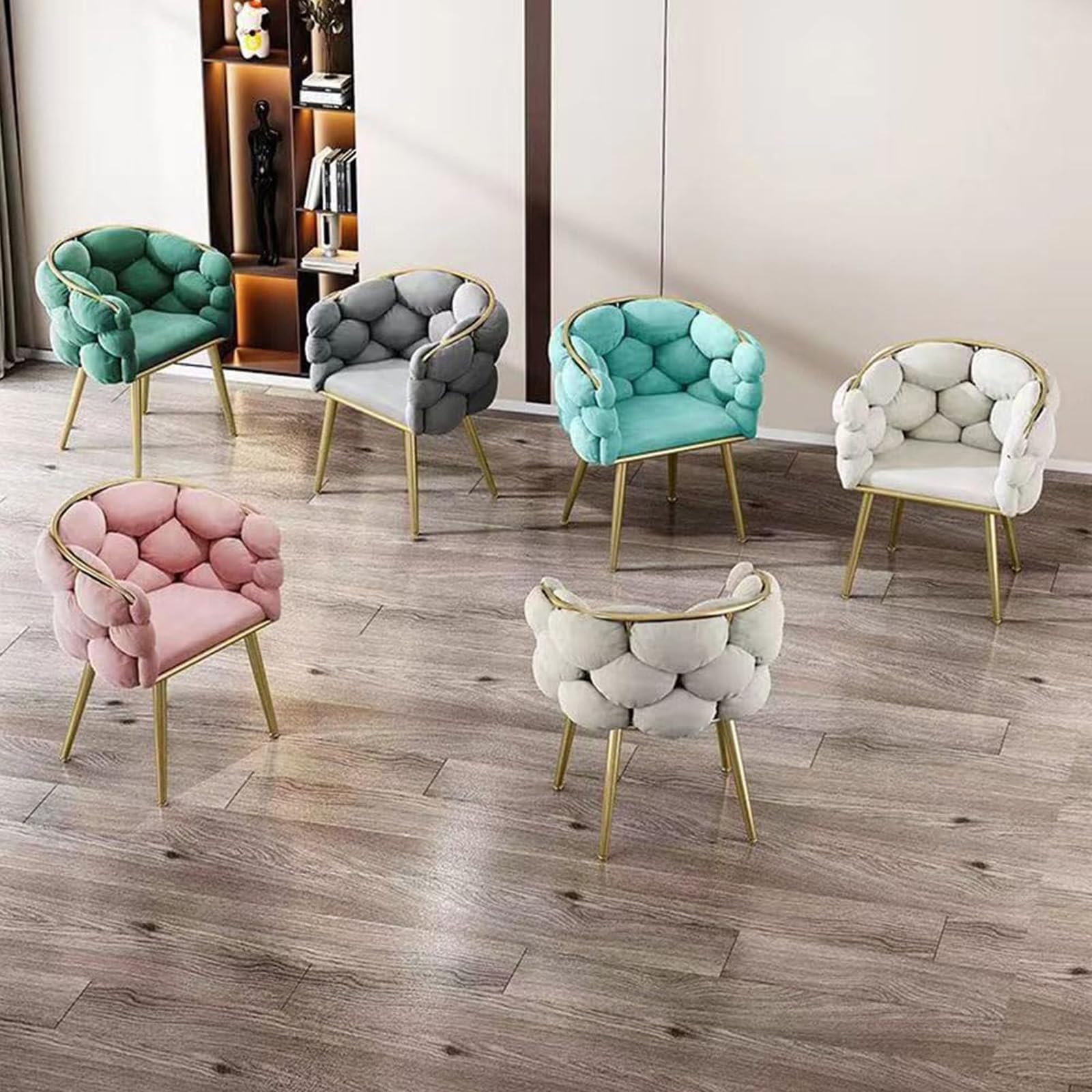 Silla Decorativa de Terciopelo, sillón para Dormitorio con Patas de Metal Dorado, Silla de Burbujas de Lujo Ligera, Silla tapizada Individual para salón, Cocina, Dormitorio,Gris