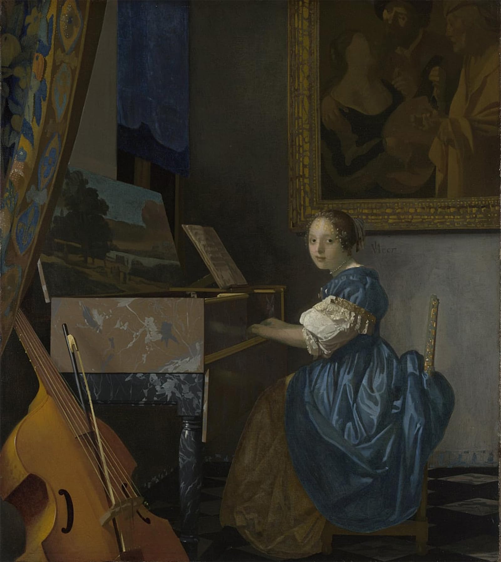 ARTXLXXBN Famous Prints Artwork Pictures Poster Painting Art A young woman seated at a Virginal by Jan Vermeer van Delft Artwork Landscape Pictures for Home Decor 60x90cm