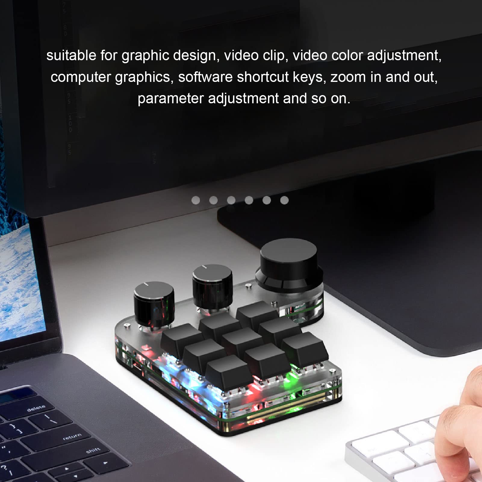 Cryfokt Mini Tastiera da Gioco Personalizzabile con Retroilluminazione RGB e 9 Tasti per Utenti di Software di Progettazione Grafica e Editing Video (BLACK)