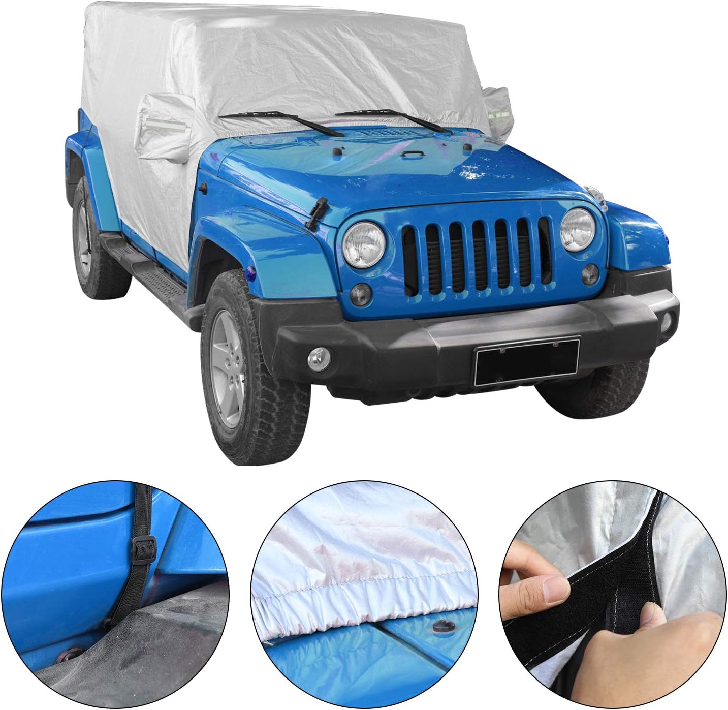 50% Off Discount JeCar Waterproof Car Cover, Indoor Outdoor All Weather Tail Cover UV Protection for 2007-2021 Jeep Wrangler JK JL 4-Door Sport Sahara Rubicon X
