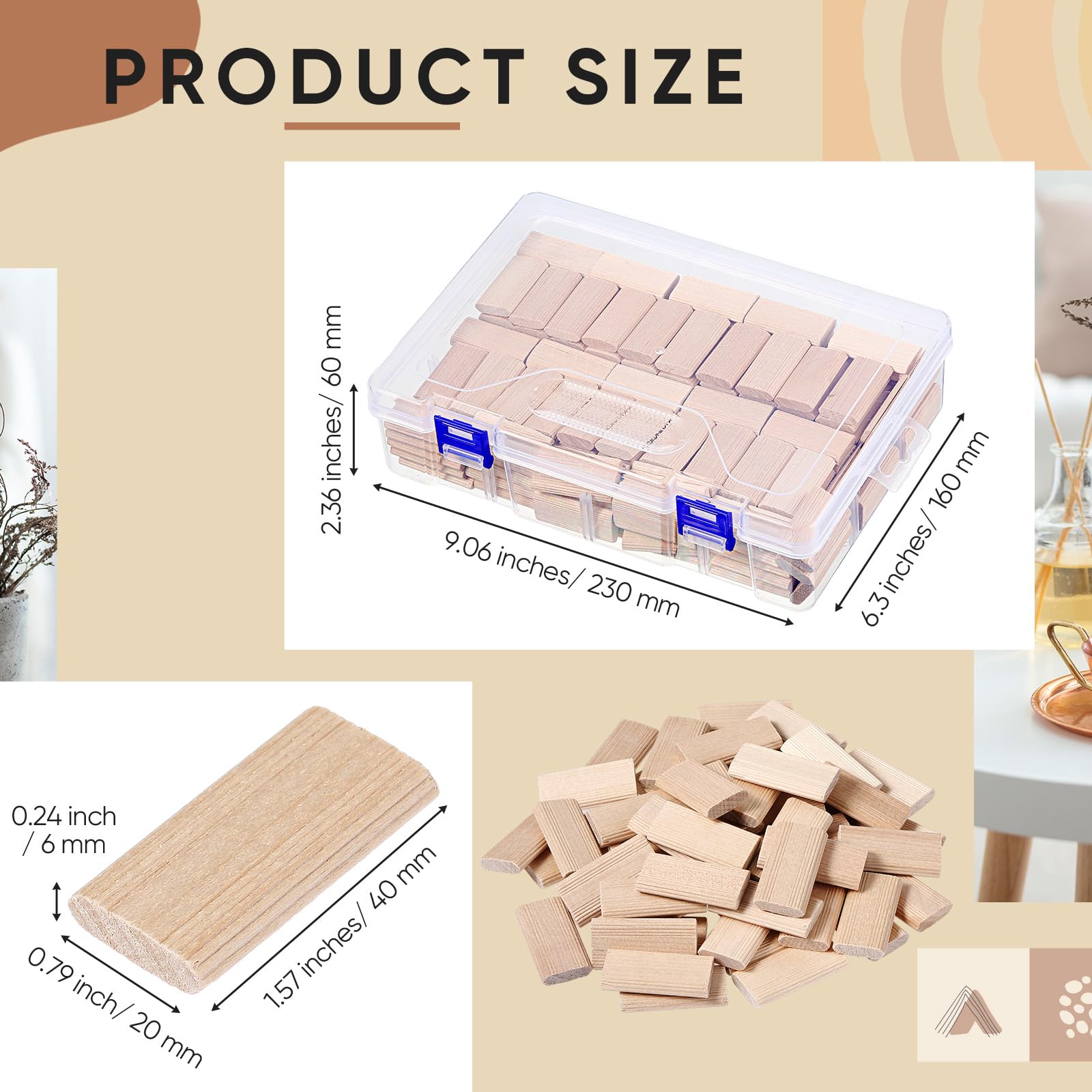 Barydat Domino Tenon Beech Wood Beechwood Loose Tenons Compatible with Domino Insertion Dowel Block for Joinery Systems, Woodworking Furniture Splicing(200 Pcs,6mm x 20mm x 40mm)