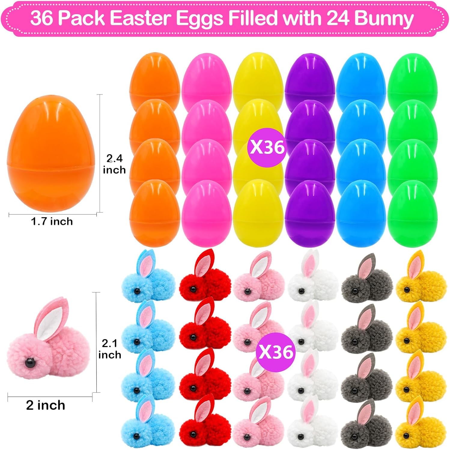 36 Pack Easter Egg Fillers Plush Bunny Toys, Easter Eggs Hunts Filling Easter Basket Stuffers Stress Relief Toys Classroom Party Favor for Kids Toddler Teens Boys Girls - Image 2