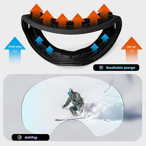 Miniatura 5 de Gafas de esquí, gafas de snowboard para hombres, mujeres, adultos, jóvenes y mayores de 15 años, gafas de esquí de nieve