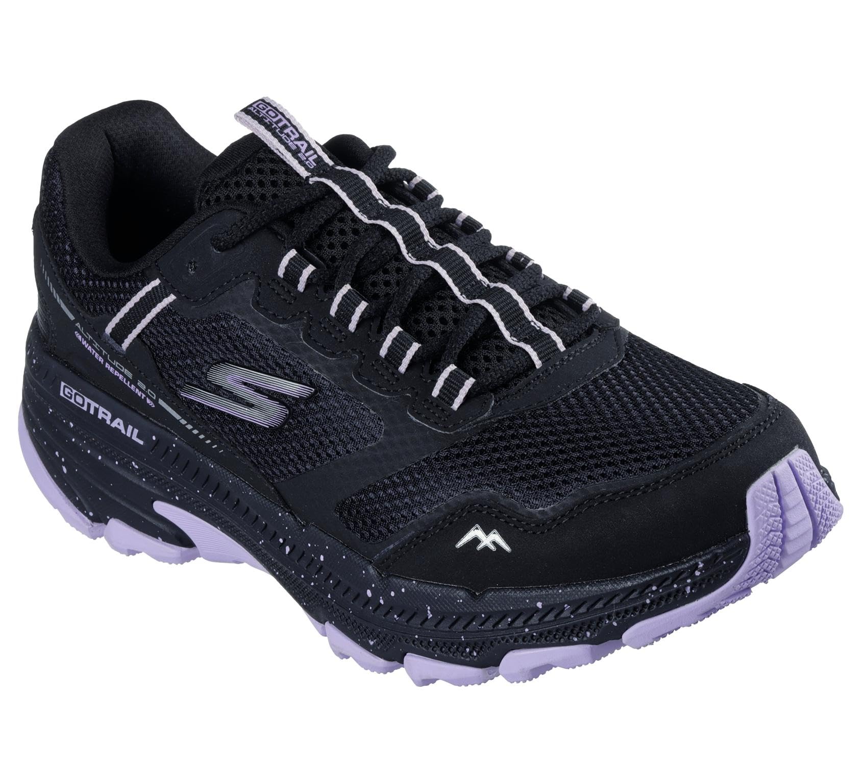 Skechers Women's Go Run Trail Altitude 2.0 Ravine Trekking Low Cut Shoes, Black Leather/Lavender Trim, 6.5 UK