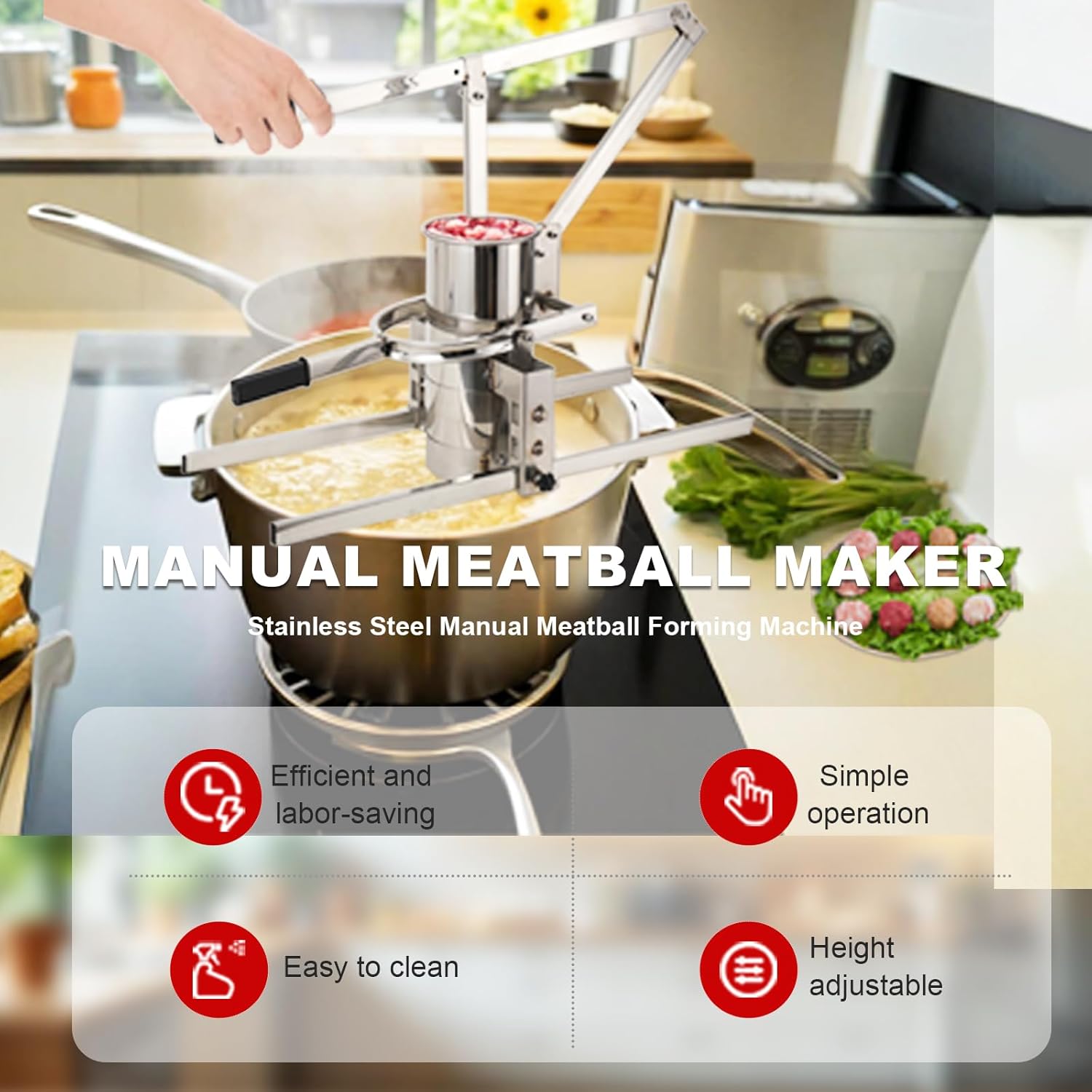 Manual Meatball Forming Machine Meatball Maker, Stainless Steel Manual Meatball Making Machine, Fish Beef Pork Shrimp Meat Ball Making Machine, Manual Meatball Former with 15/20/25 mm Models
