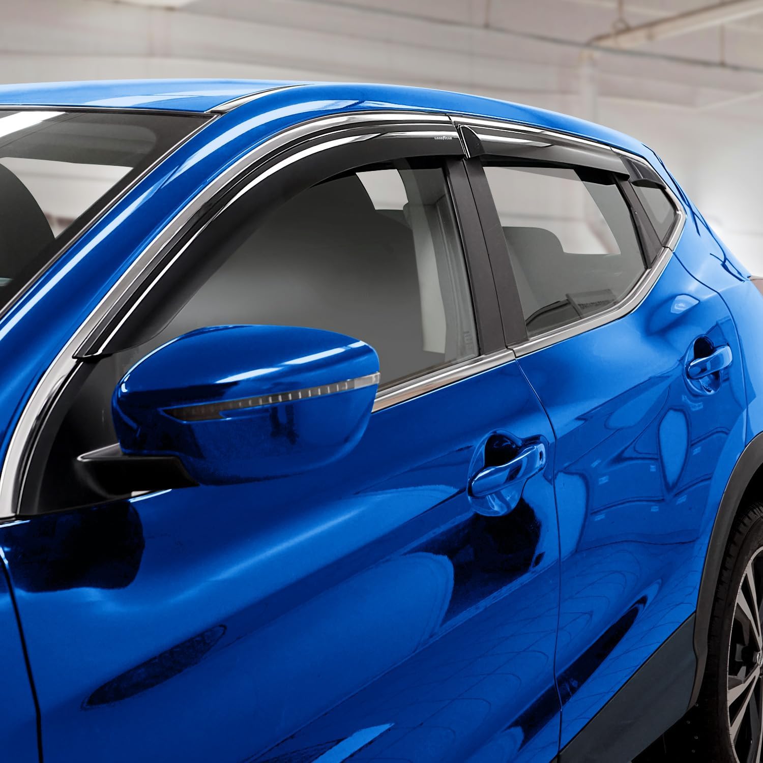 Goodyear Shatterproof Window Deflectors for Nissan Rogue Sport 2017-2022, Tape-on Rain Guards, Window Visors, Vent Deflector Visor, Car Accessories,6 pcs. - GY008668